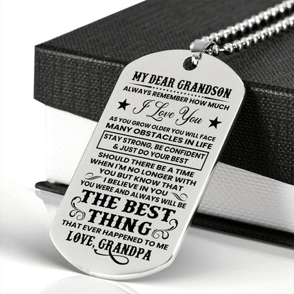 Grandson - Strong - Engraved Dog Tag Necklace