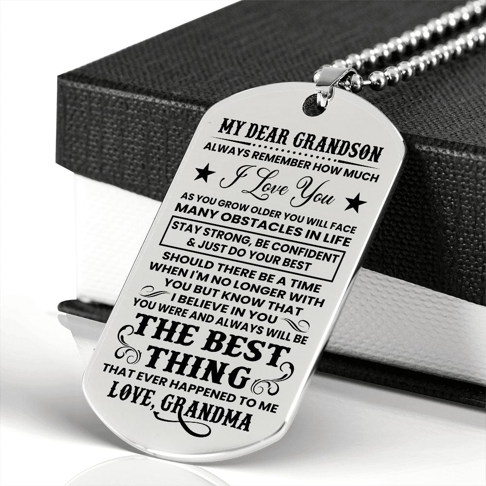 Grandson - Strong & Confident - Engraved Dog Tag Necklace