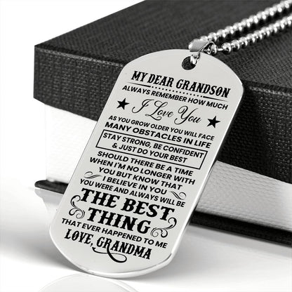 Grandson - Strong & Confident - Engraved Dog Tag Necklace