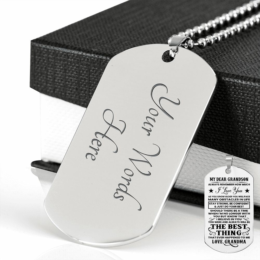Grandson - Strong & Confident - Engraved Dog Tag Necklace