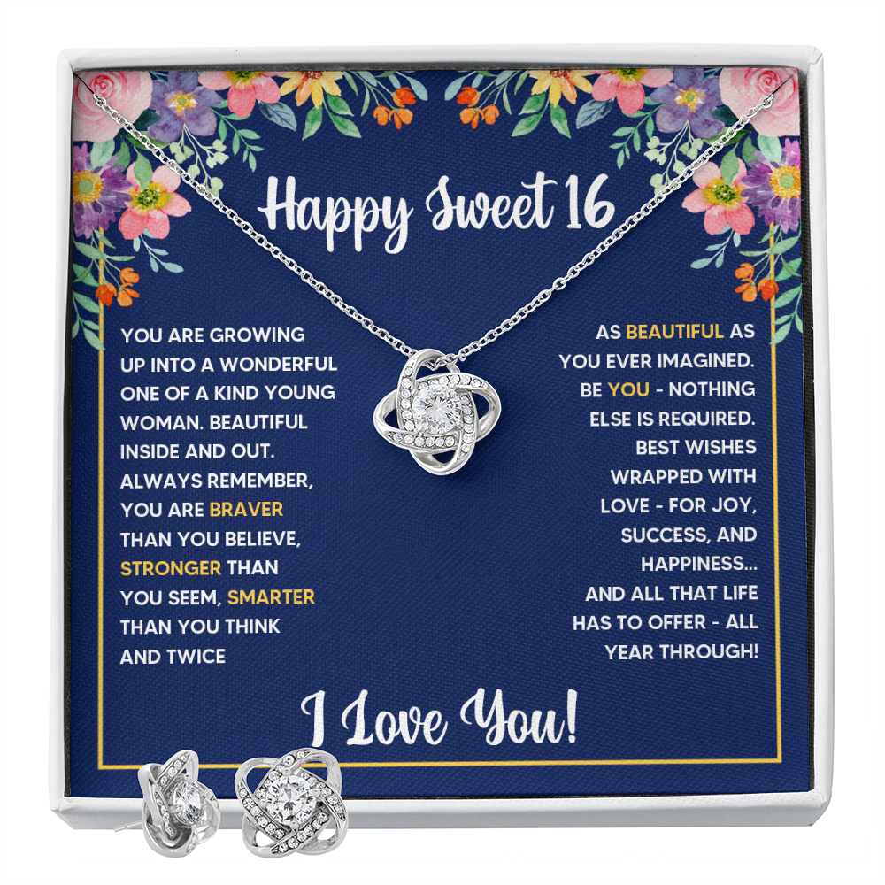 SWEET 16 WRAPPED LOVE KNOT NECKLACE AND EARRINGS SET