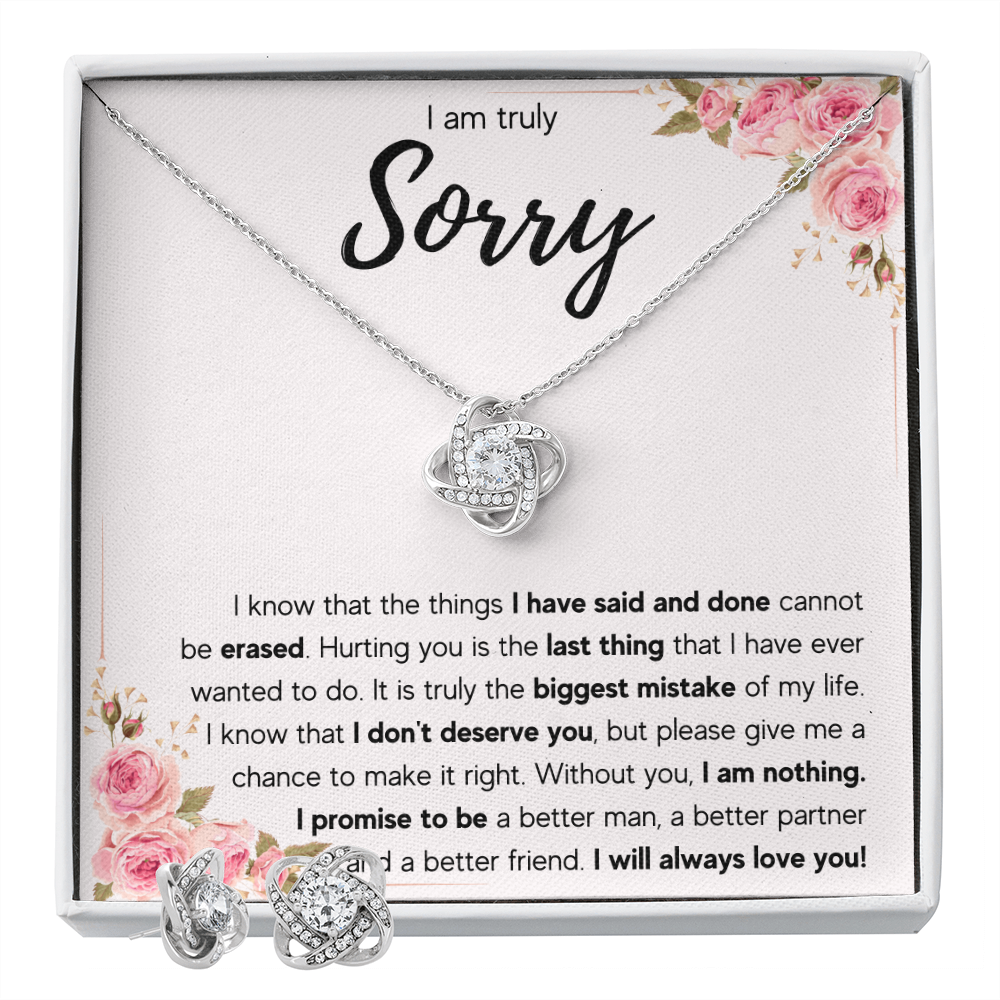 I'M SORRY MISTAKE LOVE KNOT NECKLACE AND EARRINGS SET