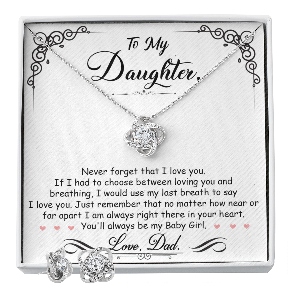 TO MY DAUGHTER BREATHING LOVE KNOT NECKLACE AND EARRINGS SET