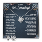 HAPPY 15TH BIRTHDAY DREAMS LOVE KNOT NECKLACE AND EARRINGS SET