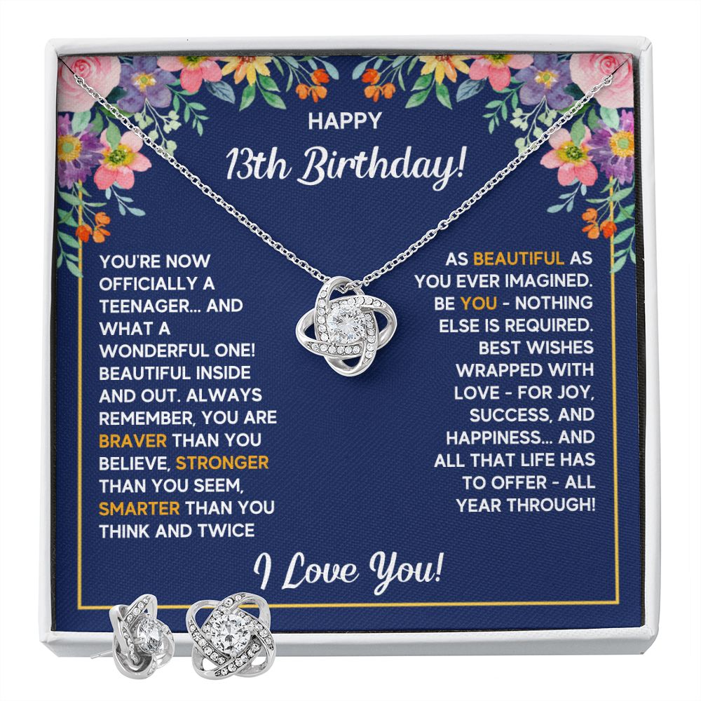 13TH BIRTHDAY WRAPPED LOVE KNOT NECKLACE AND EARRINGS SET