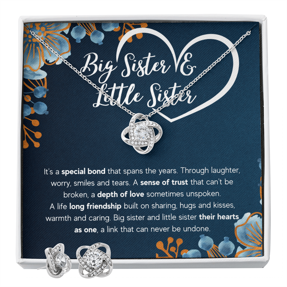 TO MY SISTER BOND LOVE KNOT NECKLACE AND EARRINGS SET