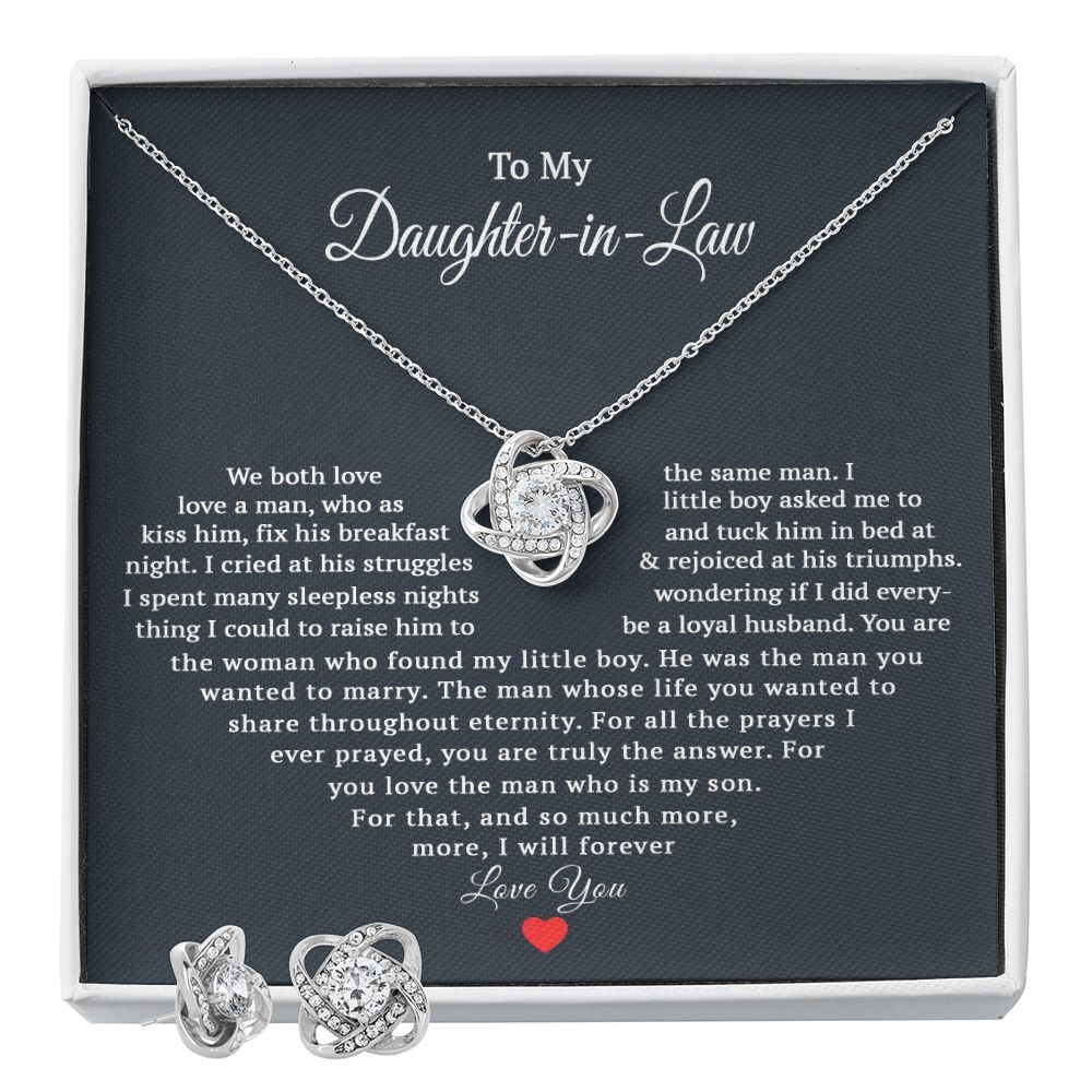 TO MY DAUGHTER IN LAW HEART LOVE KNOT EARRING NECKLACE GIFT SET
