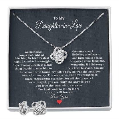 TO MY DAUGHTER IN LAW HEART LOVE KNOT EARRING NECKLACE GIFT SET