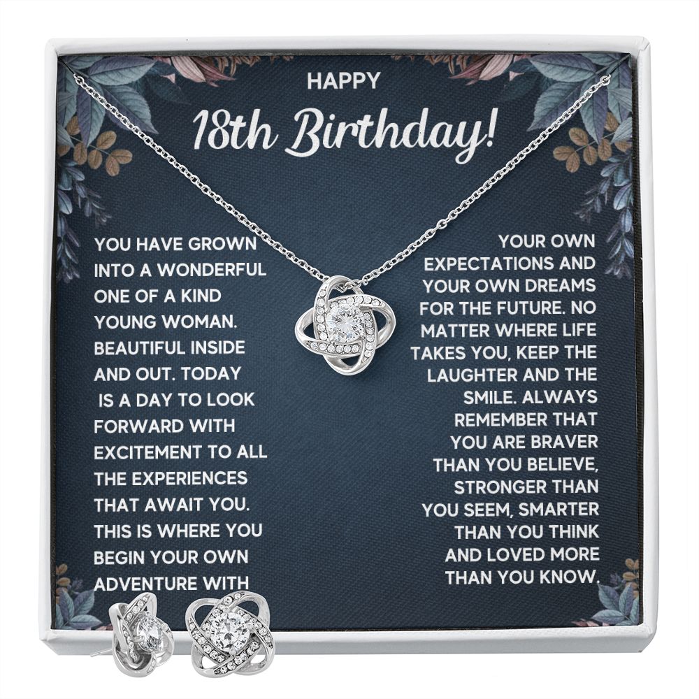 18TH BIRTHDAY DREAMS LOVE KNOT NECKLACE AND EARRINGS SET