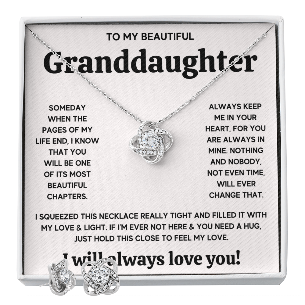 TO MY BEAUTIFUL GRANDDAUGHTER SQUEEZED LOVE KNOT NECKLACE AND EARRINGS SET