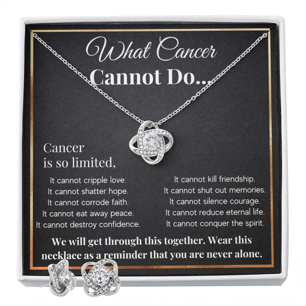 WHAT CANCER CANNOT DO LOVE KNOT NECKLACE AND EARRINGS SET