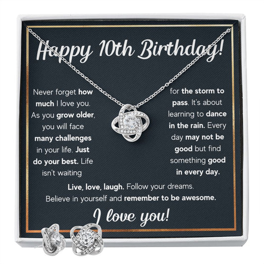 10TH BIRTHDAY RAIN LOVE KNOT NECKLACE AND EARRINGS SET