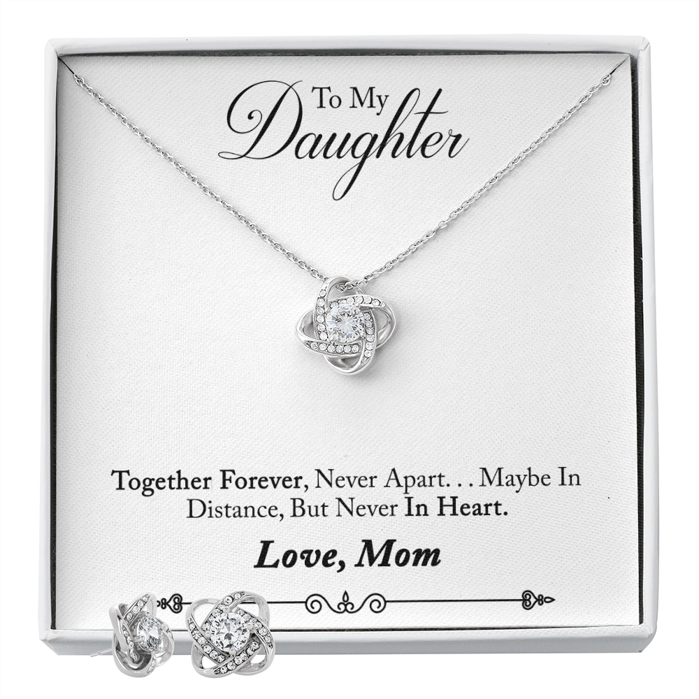 TO MY DAUGHTER IN HEART LOVE KNOT NECKLACE AND EARRINGS SET
