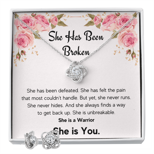 ENCOURAGEMENT SHE IS YOU LOVE KNOT NECKLACE AND EARRINGS