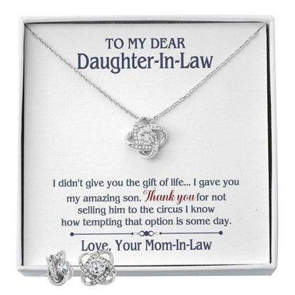 TO MY DAUGHTER IN LAW CIRCUS LOVE KNOT EARRING NECKLACE GIFT SET