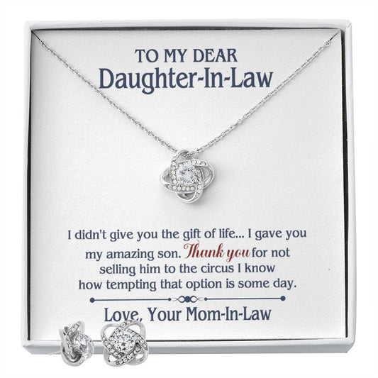 TO MY DAUGHTER IN LAW CIRCUS LOVE KNOT EARRING NECKLACE GIFT SET