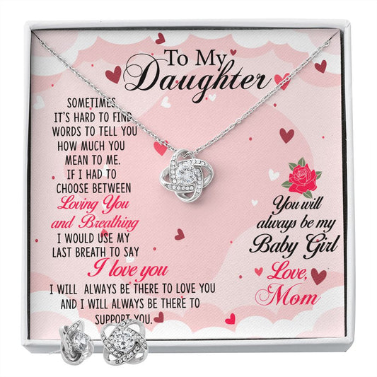 TO MY DAUGHTER BREATHING LOVE KNOT EARRING & NECKLACE GIFT SET
