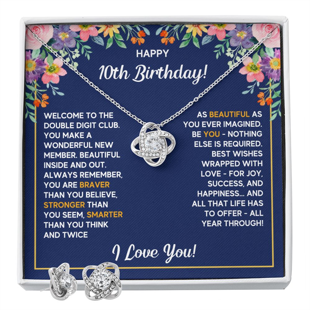 10TH BIRTHDAY WRAPPED LOVE KNOT NECKLACE AND EARRINGS SET