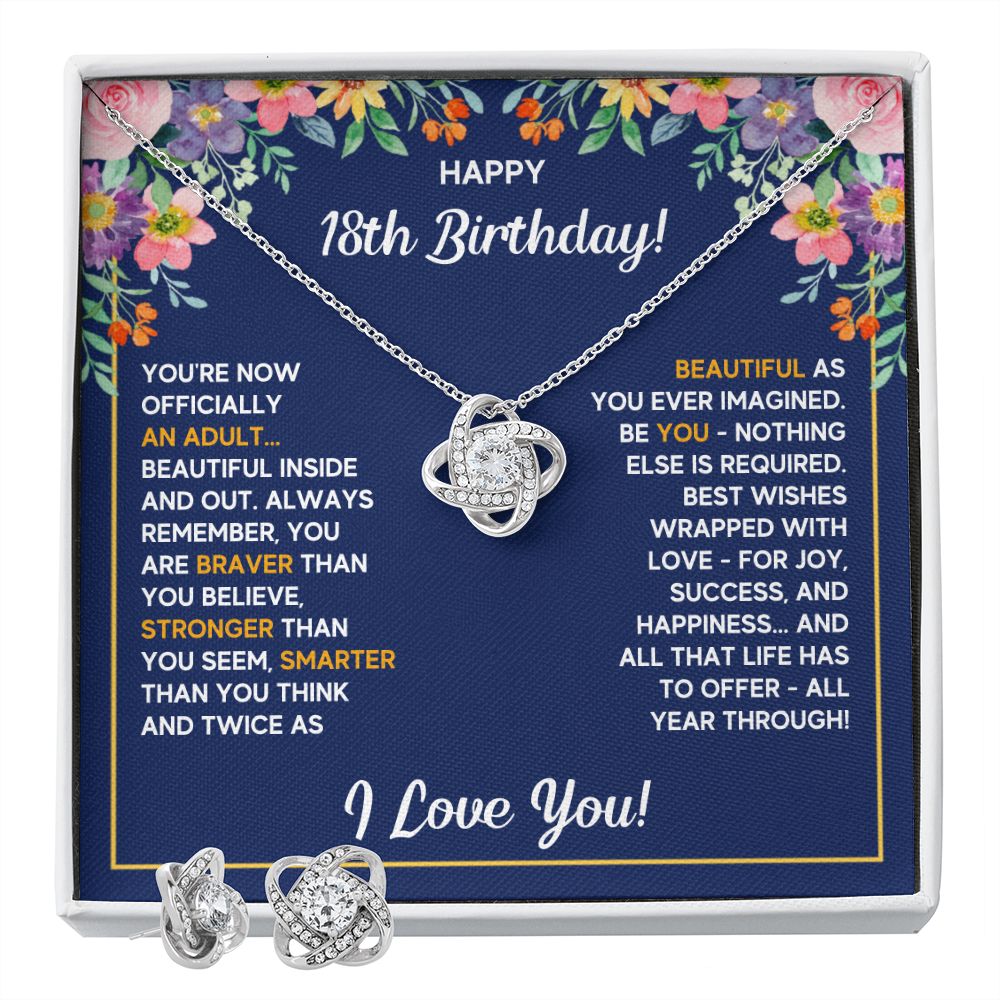 18TH BIRTHDAY WRAPPED LOVE KNOT NECKLACE AND EARRINGS SET