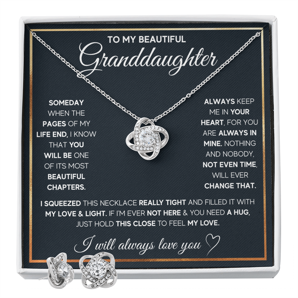 TO MY GRANDDAUGHTER SQUEEZED LOVE KNOT NECKLACE AND EARRINGS SET