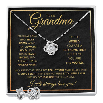 TO MY GRANDMA NEVER ENDING GOLD LOVE KNOT EARRING NECKLACE GIFT SET