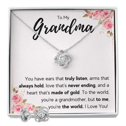 TO MY GRANDMA NEVER ENDING LOVE KNOT EARRING NECKLACE GIFT SET