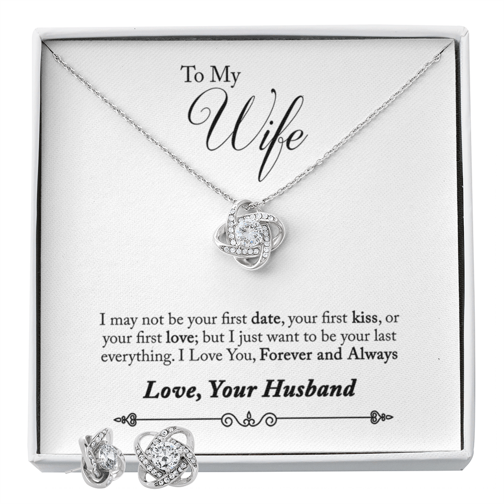 TO MY WIFE LAST EVERYTHING LOVE KNOT NECKLACE AND EARRINGS SET