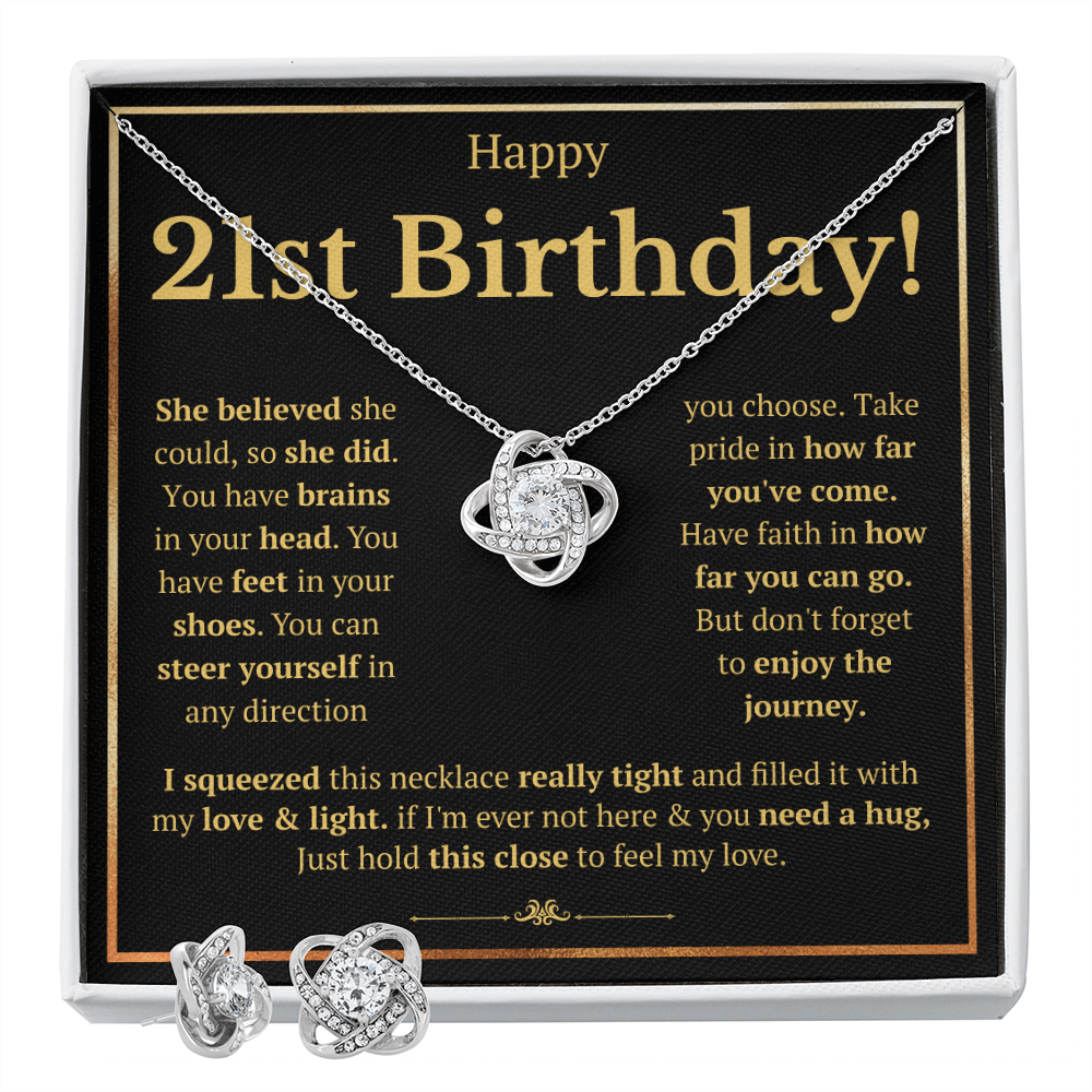 21ST BIRTHDAY SQUEEZED LOVE KNOT NECKLACE AND EARRINGS SET