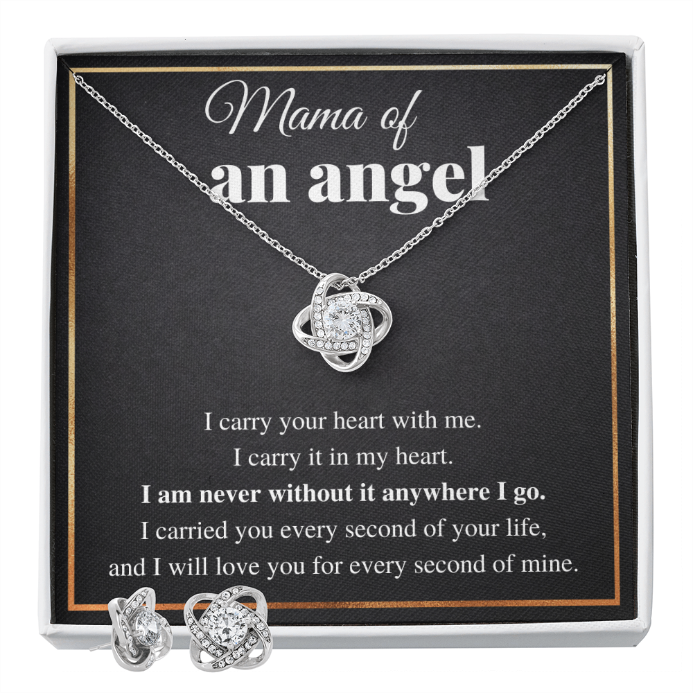 MAMA OF AN ANGEL LOVE KNOT NECKLACE AND EARRINGS GIFT SET