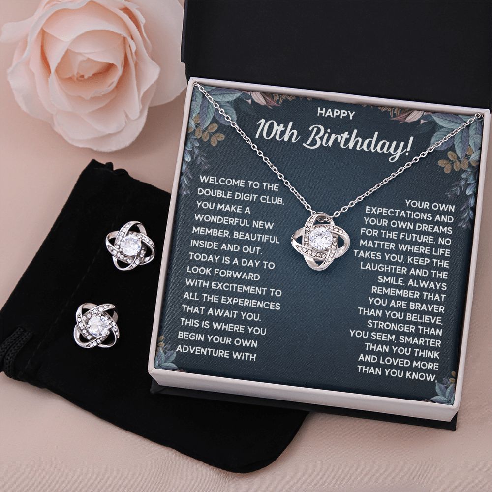 10 BIRTHDAY DREAMS LOVE KNOT NECKLACE AND EARRINGS SET