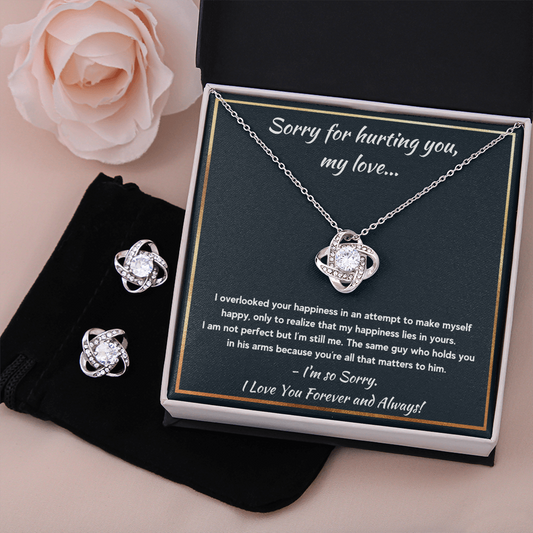 I'M SORRY HAPPINESS LOVE KNOT NECKLACE AND EARRINGS SET