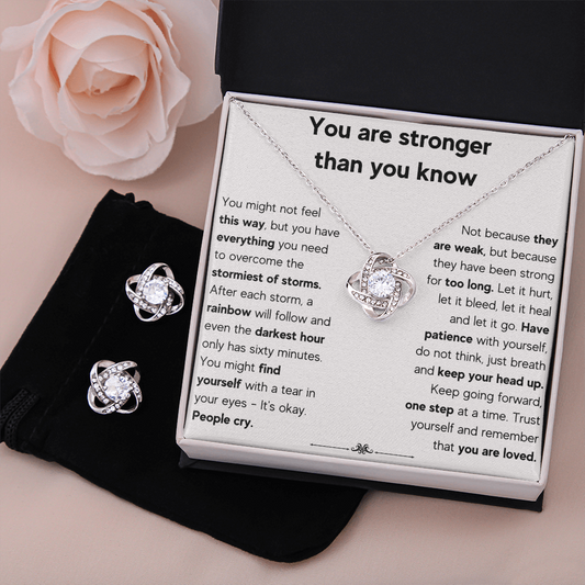 ENCOURAGEMENT STORM LOVE KNOT NECKLACE AND EARRINGS SET