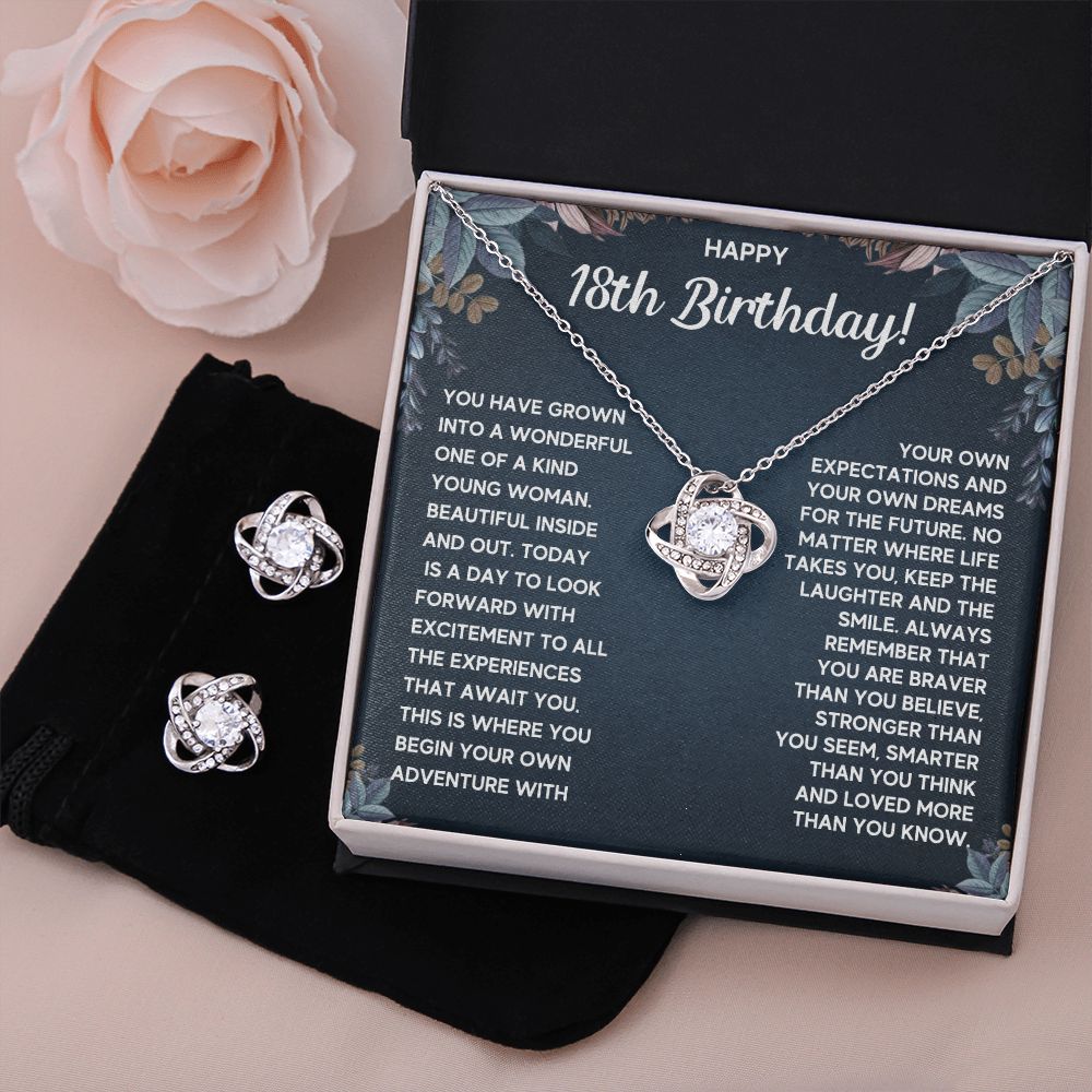 18TH BIRTHDAY DREAMS LOVE KNOT NECKLACE AND EARRINGS SET