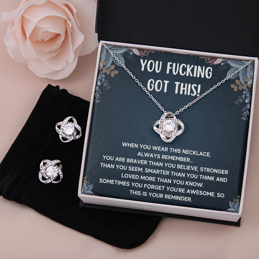 ENCOURAGEMENT BRAVER LOVE KNOT NECKLACE AND EARRINGS SET