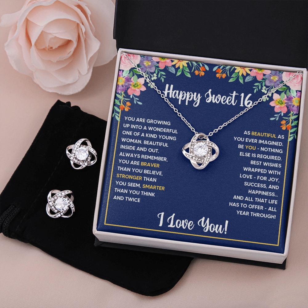 SWEET 16 WRAPPED LOVE KNOT NECKLACE AND EARRINGS SET