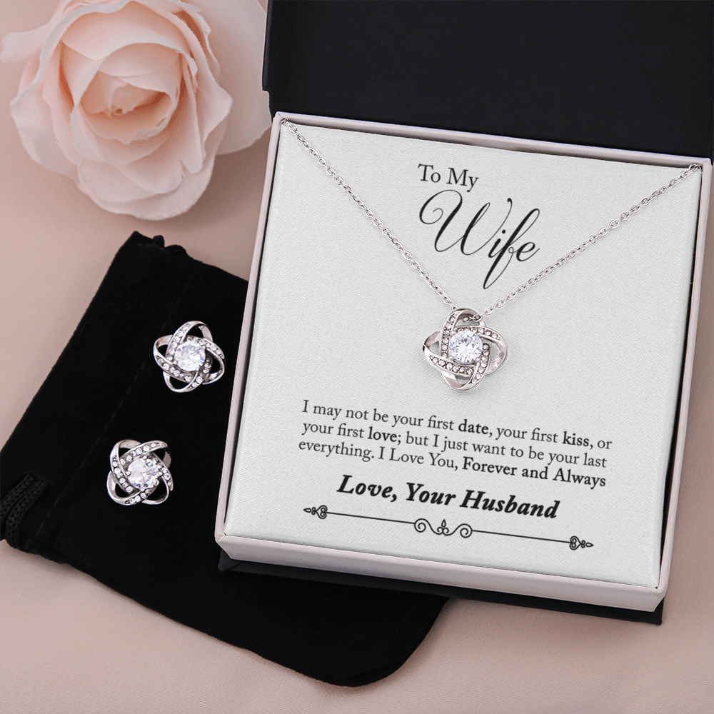 TO MY WIFE LAST EVERYTHING YELLOW LOVE KNOT NECKLACE AND EARRINGS SET