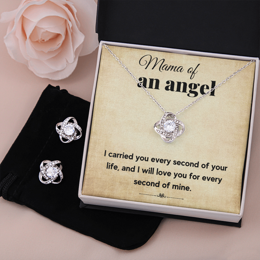 MAMA OF AN ANGEL LOVE KNOT NECKLACE AND EARRINGS SET