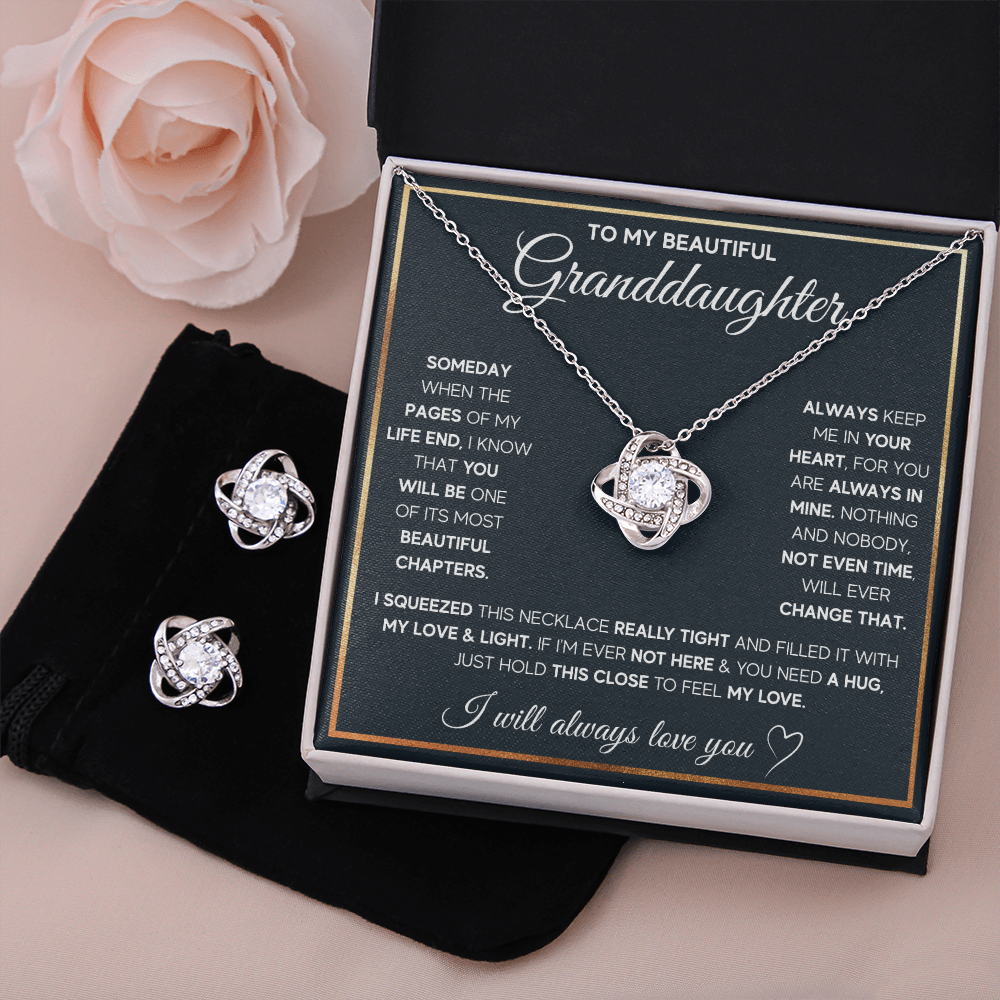 TO MY GRANDDAUGHTER SQUEEZED LOVE KNOT NECKLACE AND EARRINGS