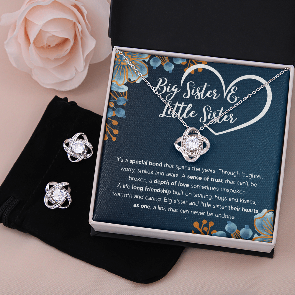 TO MY SISTER BOND LOVE KNOT NECKLACE AND EARRINGS SET