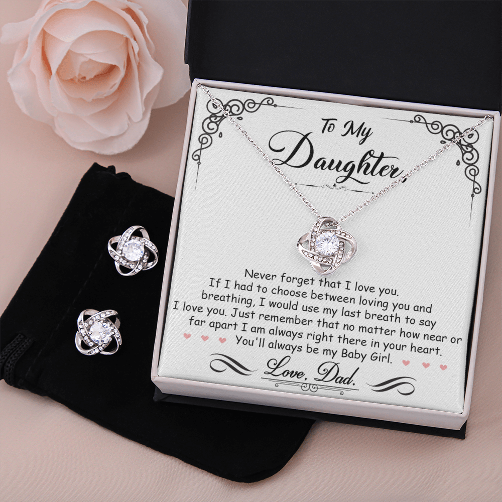 TO MY DAUGHTER BREATHING LOVE KNOT NECKLACE AND EARRINGS SET