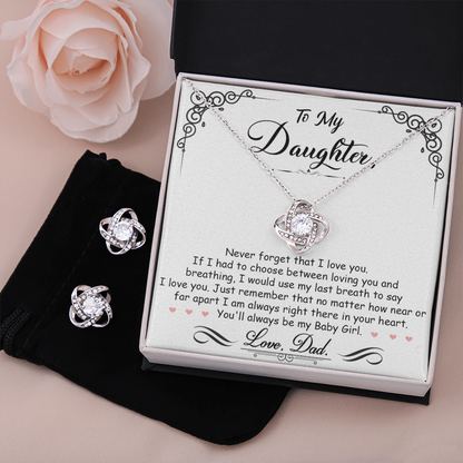 TO MY DAUGHTER BREATHING LOVE KNOT NECKLACE AND EARRINGS SET