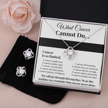 WHAT CANCER CANNOT DO LOVE KNOT NECKLACE AND EARRINGS SET