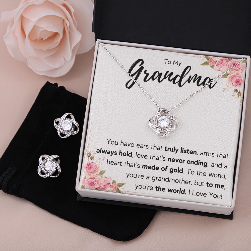 TO MY GRANDMA NEVER ENDING LOVE KNOT EARRING NECKLACE GIFT SET