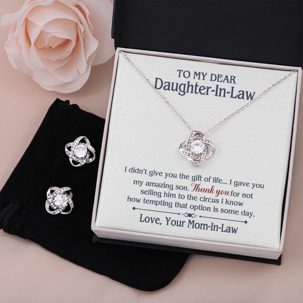 TO MY DAUGHTER IN LAW CIRCUS LOVE KNOT EARRING NECKLACE GIFT SET