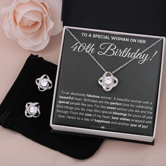 40TH BIRTHDAY FABULOUS LOVE KNOT NECKLACE AND EARRINGS SET