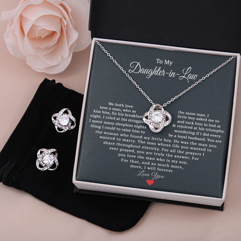 TO MY DAUGHTER IN LAW HEART LOVE KNOT EARRING NECKLACE GIFT SET