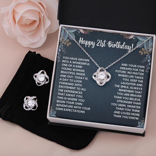 21ST BIRTHDAY DREAMS LOVE KNOT NECKLACE AND EARRINGS SET