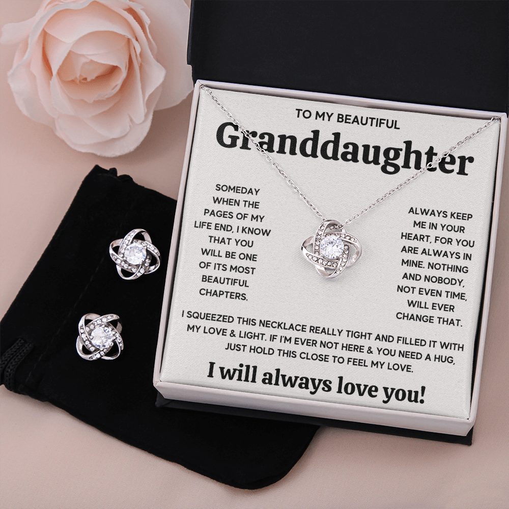 TO MY BEAUTIFUL GRANDDAUGHTER SQUEEZED LOVE KNOT NECKLACE AND EARRINGS SET
