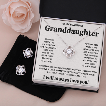 TO MY BEAUTIFUL GRANDDAUGHTER SQUEEZED LOVE KNOT NECKLACE AND EARRINGS SET