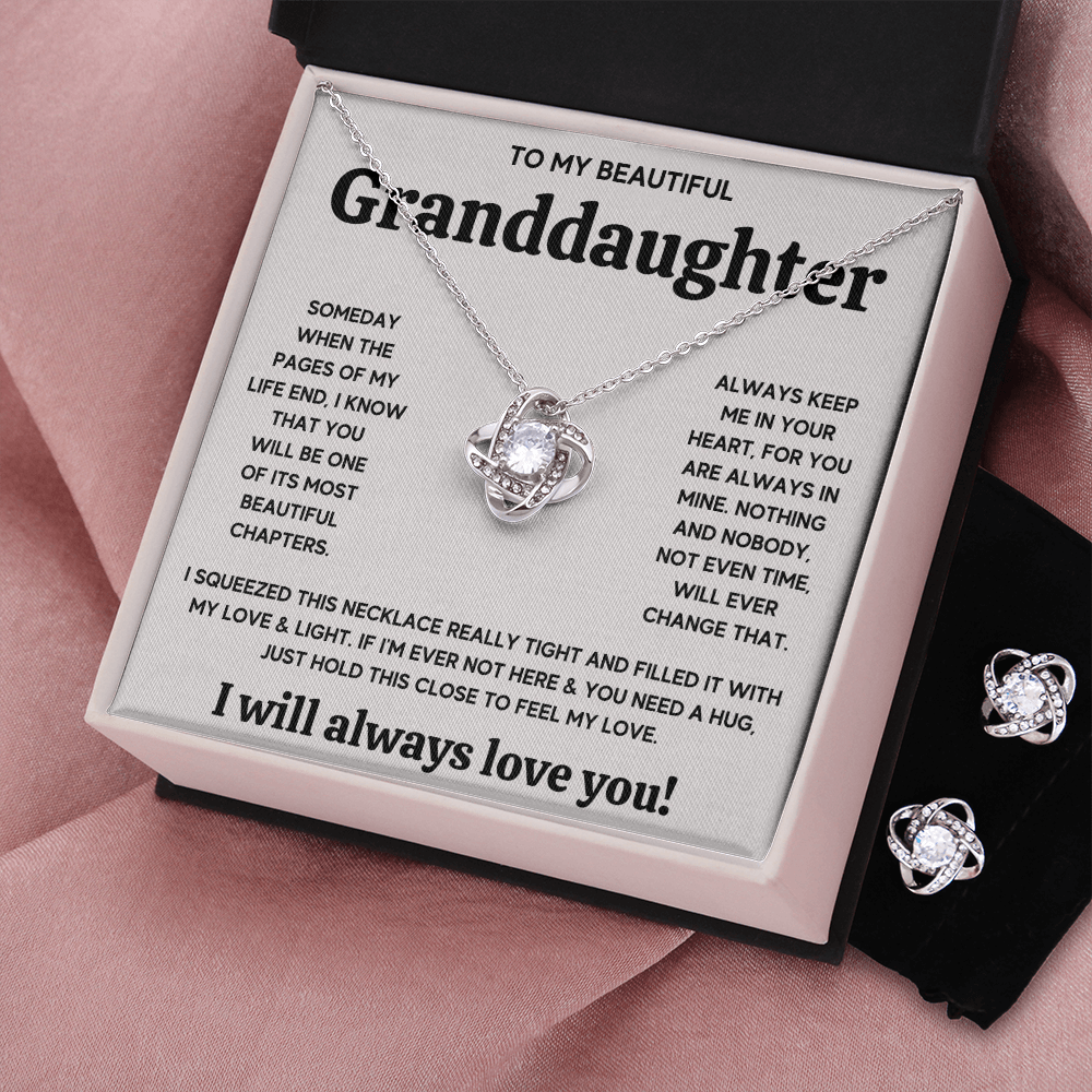 TO MY BEAUTIFUL GRANDDAUGHTER SQUEEZED LOVE KNOT NECKLACE AND EARRINGS SET
